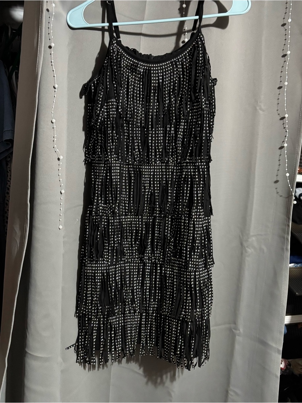 Pink Lily black fringe mini dress